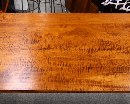 DR Dimes Extending Farm Table with Tiger Maple Top on Black Crackle Finish Base