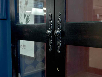 Howard Miller Black Lighted Two Door Display Cabinet with Red Rub Through