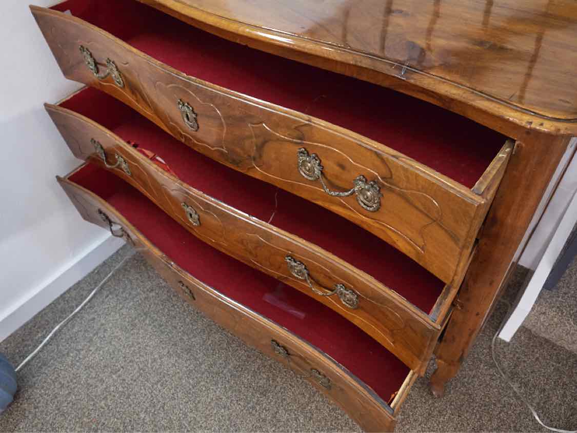 French Style Chestnut 3 Drawer Chest with Brass Wreath & Laurel Handles