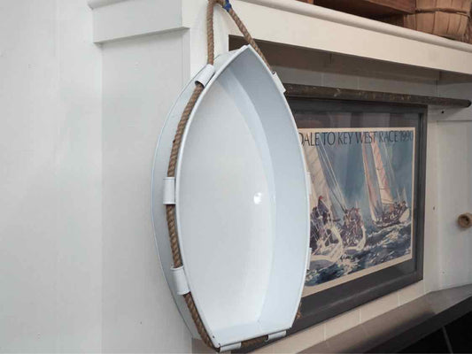 White Metal Row Boat with Rope Trim