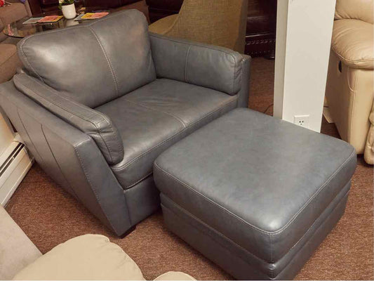 Palliser'Durham' Thunder Grey Leather  Chair & Ottoman