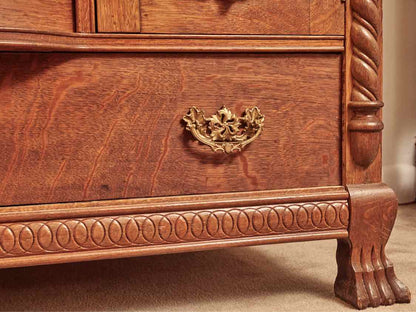 Antique Victorian Oak Hand Carved 8 Drawer Mirror  Sideboard