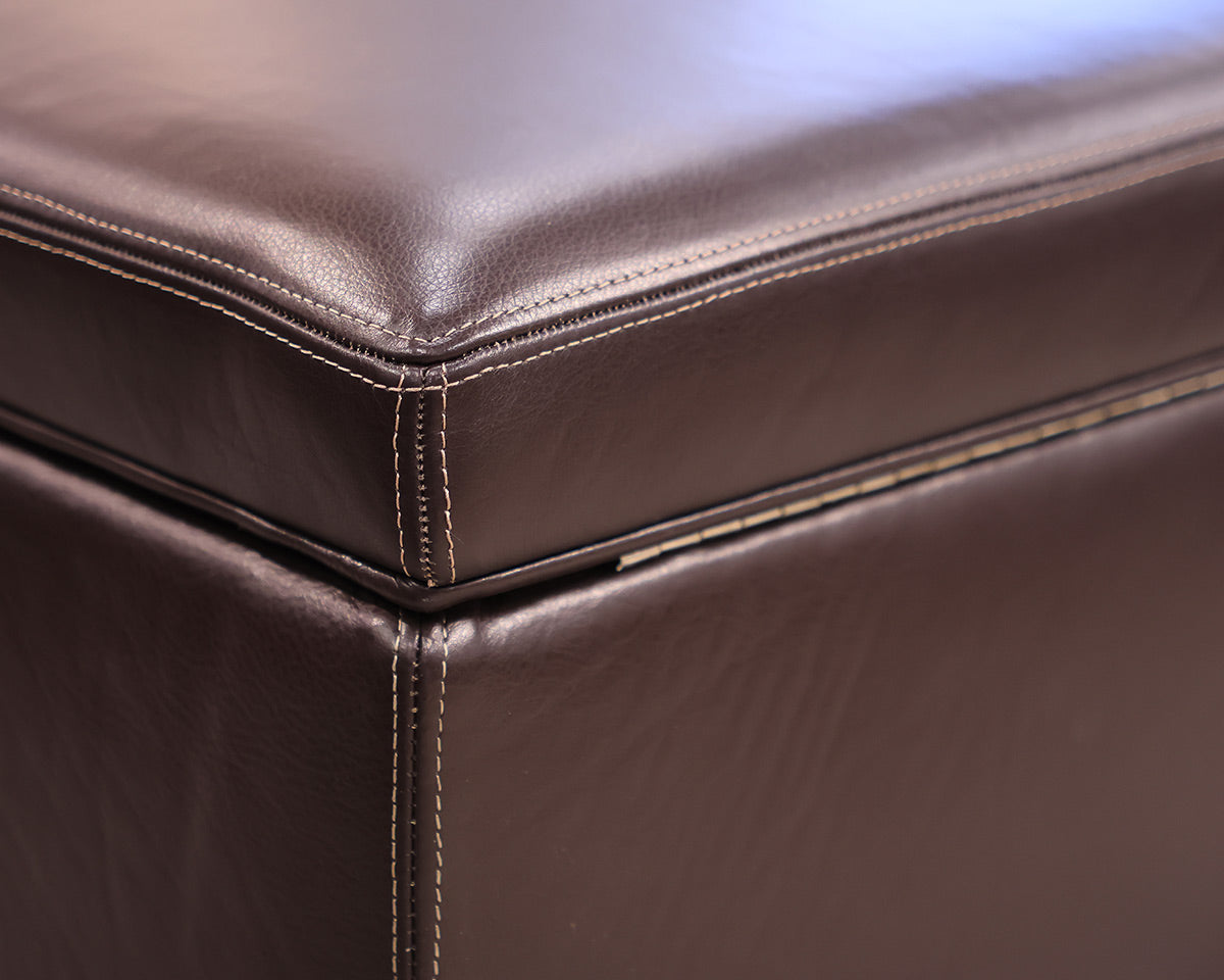 Baker Furniture Paris Storage Ottoman in Chocolate Brown Leather on Casters