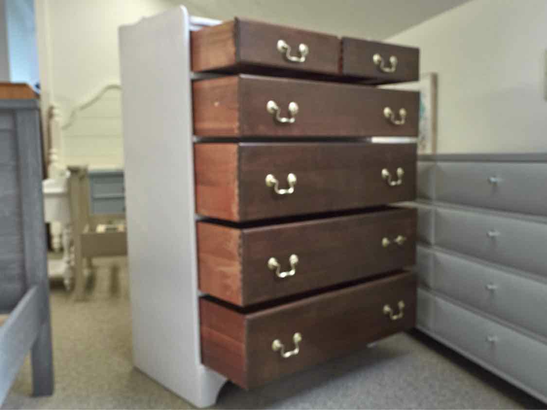 Arctic White  Finish Chest with with 6 Dark Cherry Drawer Fronts & Back Splash