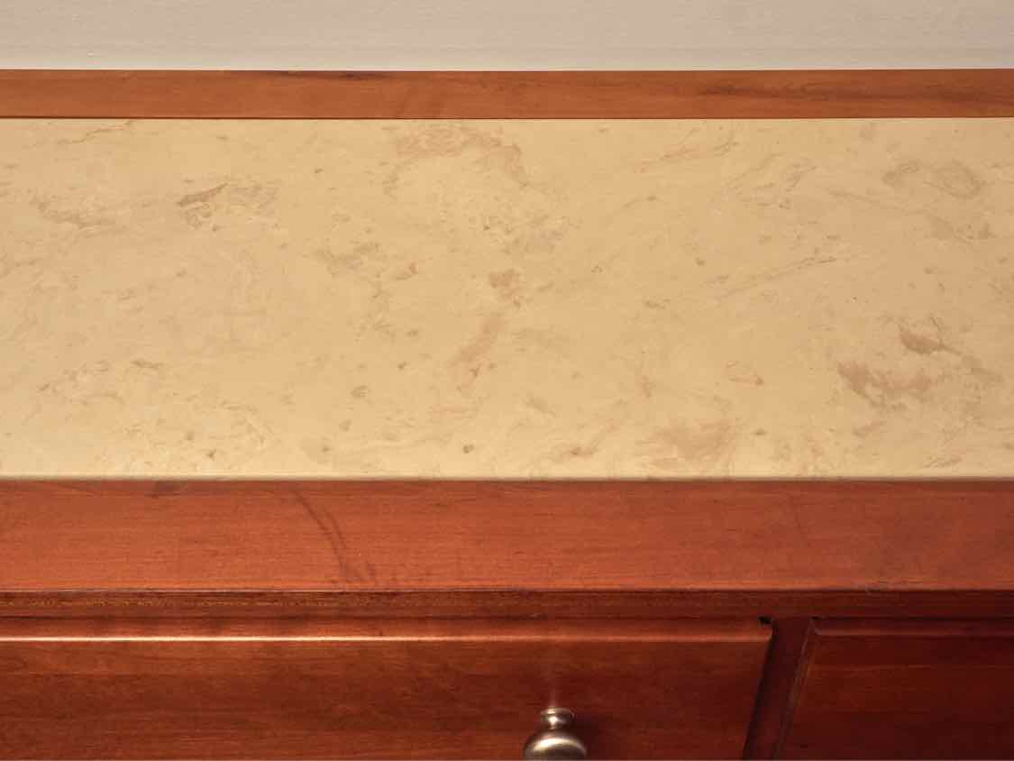 Cherry 3 Drawer 2 Shelf Stone Insert Surface Metal Framed Wine Rack Server