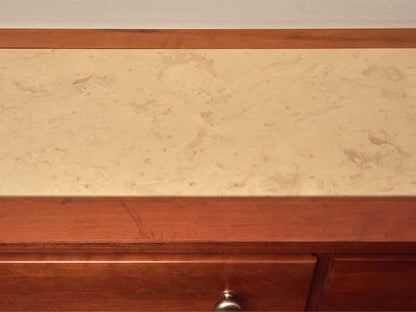 Cherry 3 Drawer 2 Shelf Stone Insert Surface Metal Framed Wine Rack Server