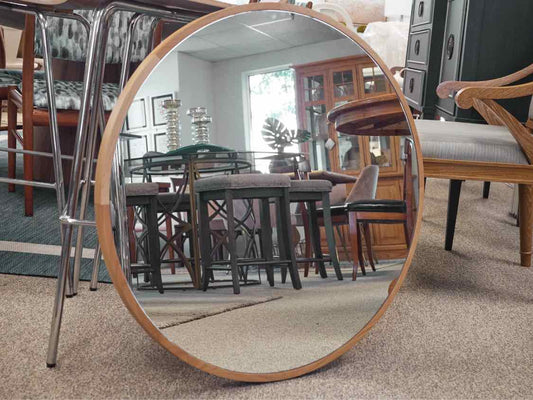 Round Light Wood Frame Mirror