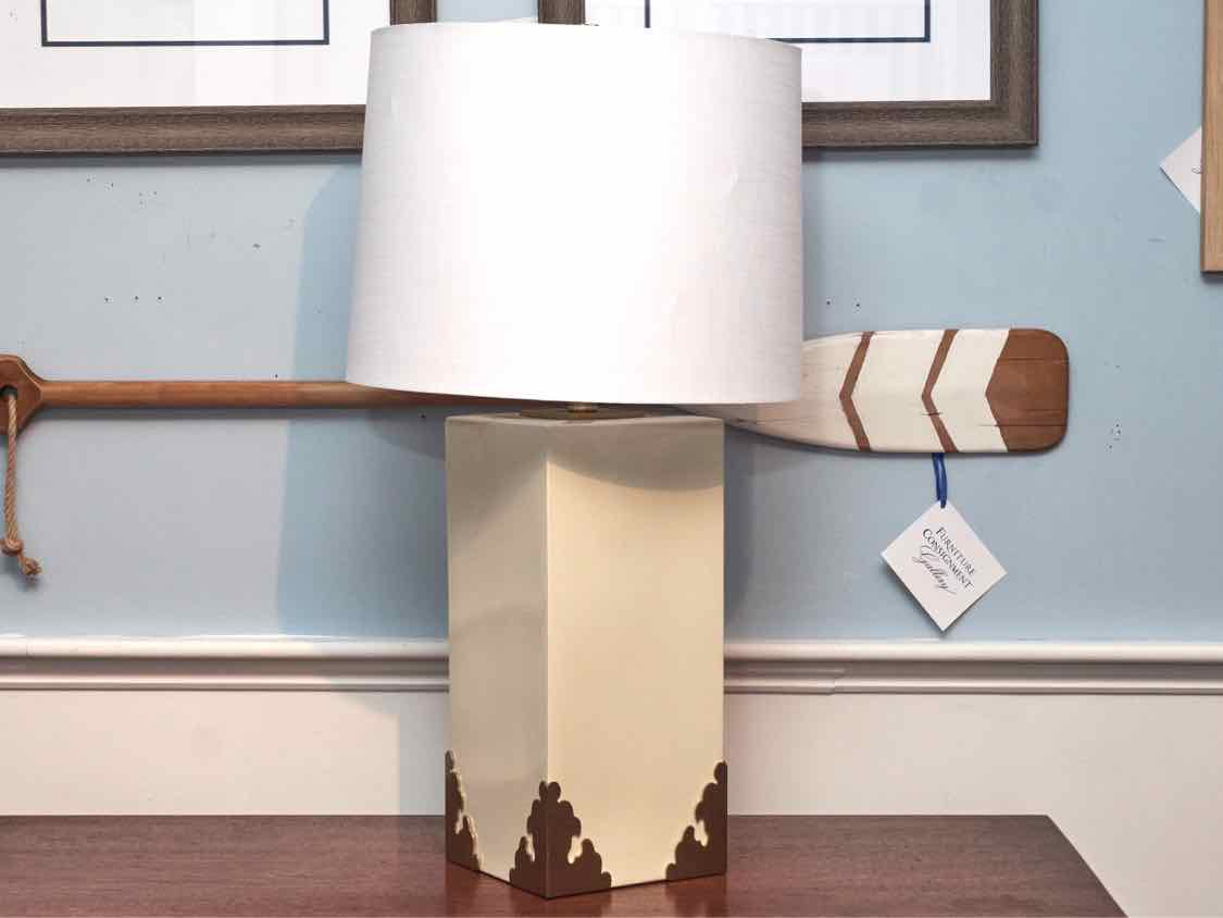 Caspian Ceramic White Table Lamp With Brass Accents & Shade