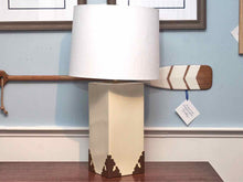 Caspian Ceramic White Table Lamp With Brass Accents & Shade