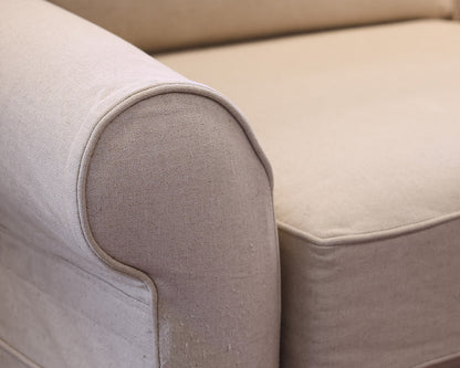 Queen Sleeper Sofa in Beige Woven Upholstery w/Skirt. 2 Cushion