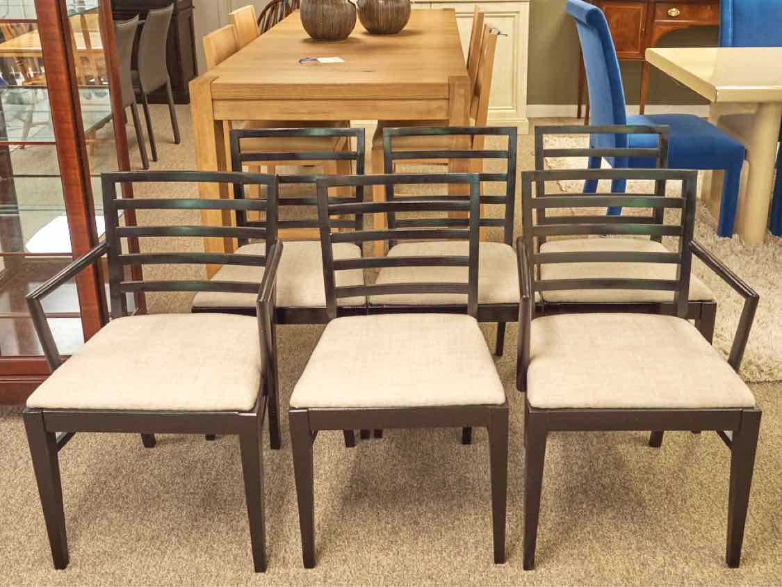 Set of Six MCM Dining Chairs in Black W/ Upholstered Seats