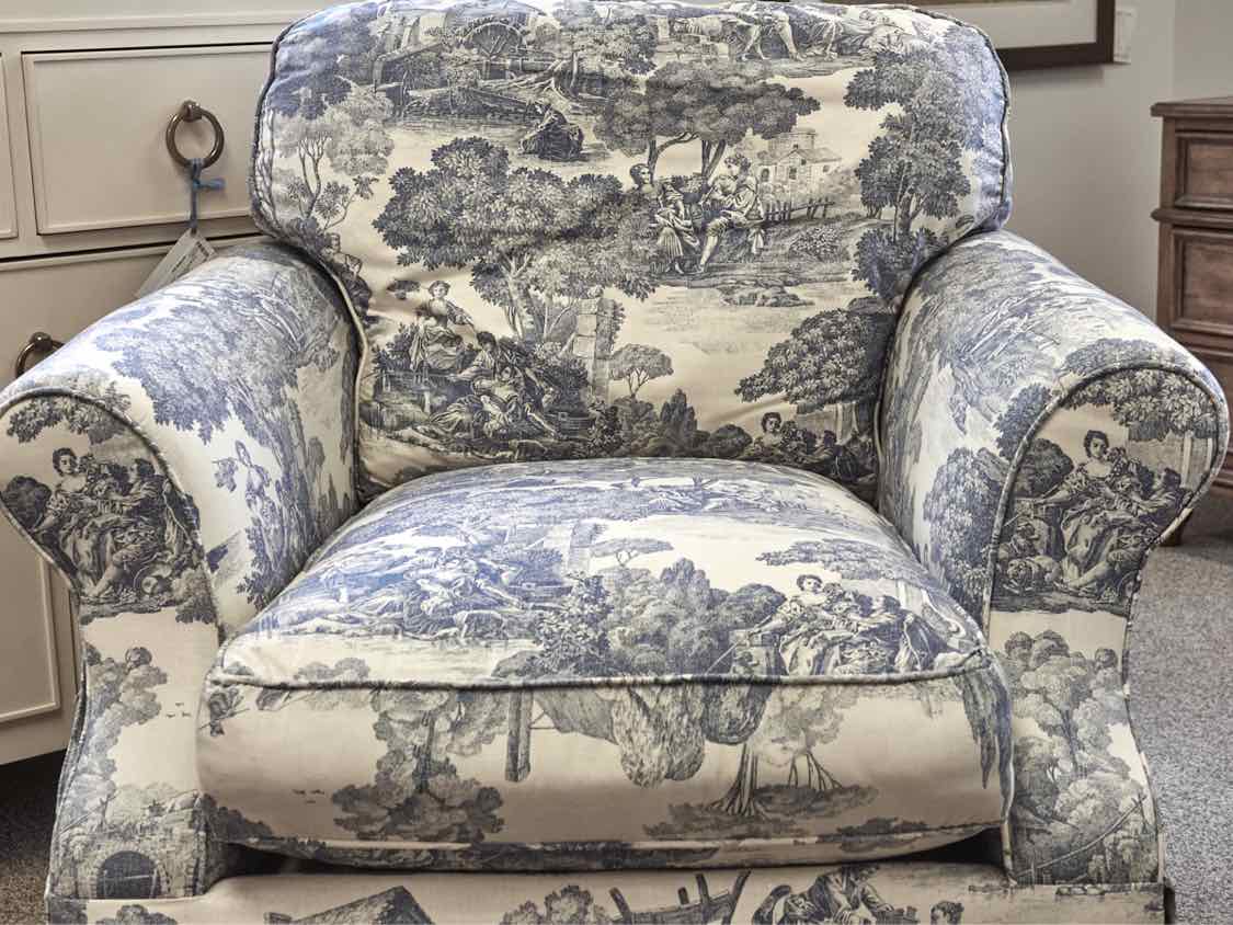 Domain Arm Chair & Ottoman in Toile