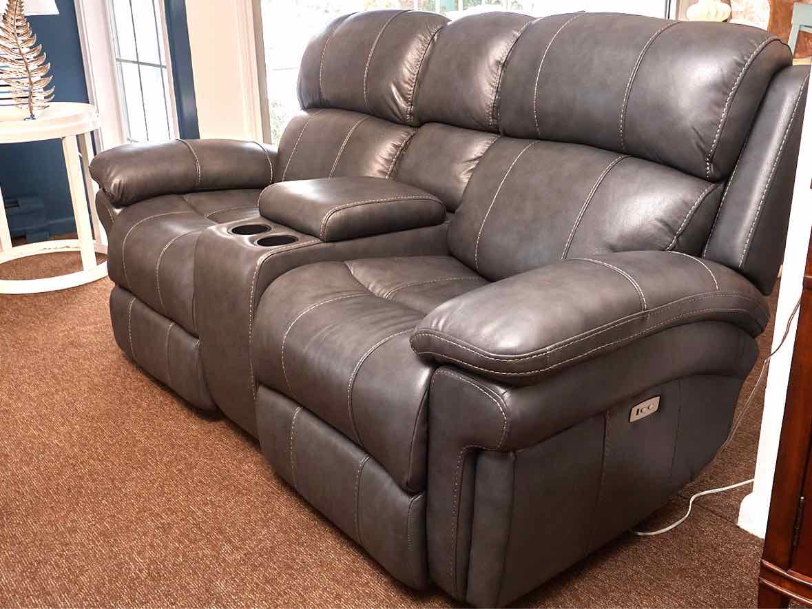 Grey Leather 2 Chair Power Recliner