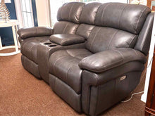 Grey Leather 2 Chair Power Recliner