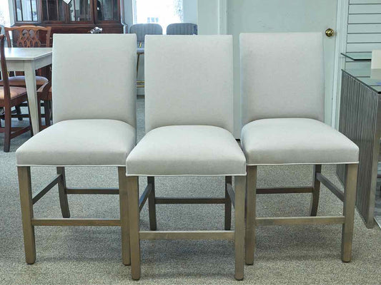 Set of 3 Gat Creek Maple "Bennett" Counter Stools with Blend Linen Fabric Seats