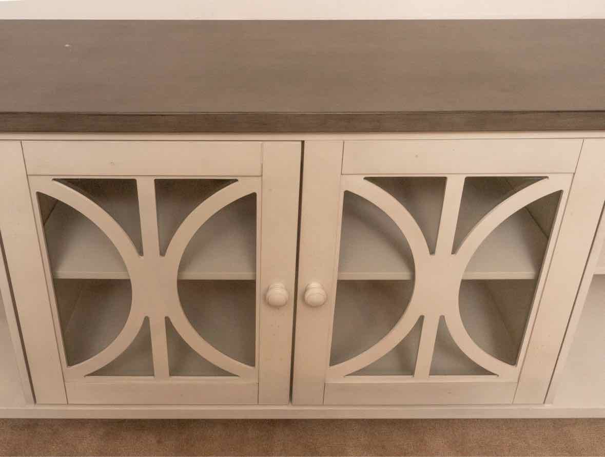 Martin Furniture Washed Gray Finish Gray Top 2 Glass Door 2 Shelf  Console