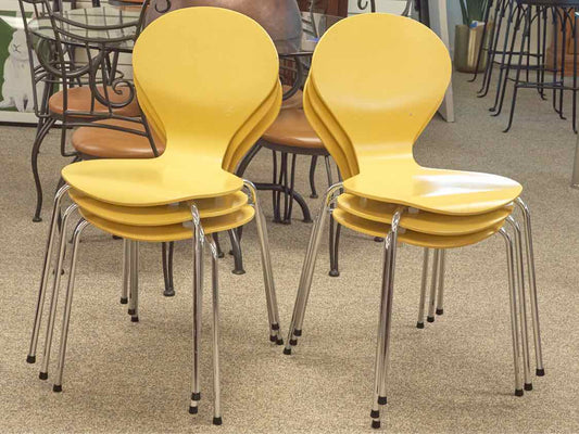 Set of Six Yellow Stacking Chairs