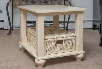 Pair of Cream Finish 1 Shelf Side Tables with Wicker Baskets
