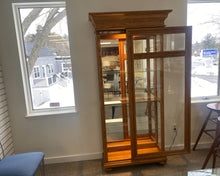 Oak Display Cabinet with Sliding Door & 3 Adjustable Glass Shelves