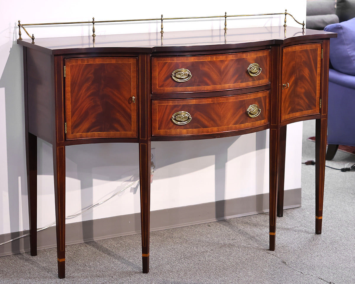 Henkel Harris Inlaid Mahogany Server with Brass Gallery Rail