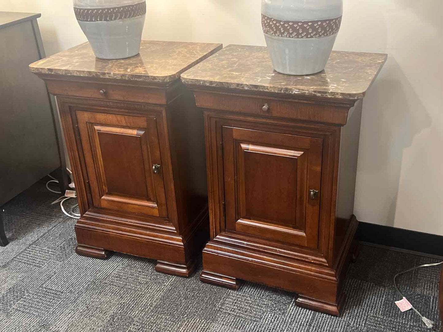 Pair of Marble Topped Thomasville Side Tables