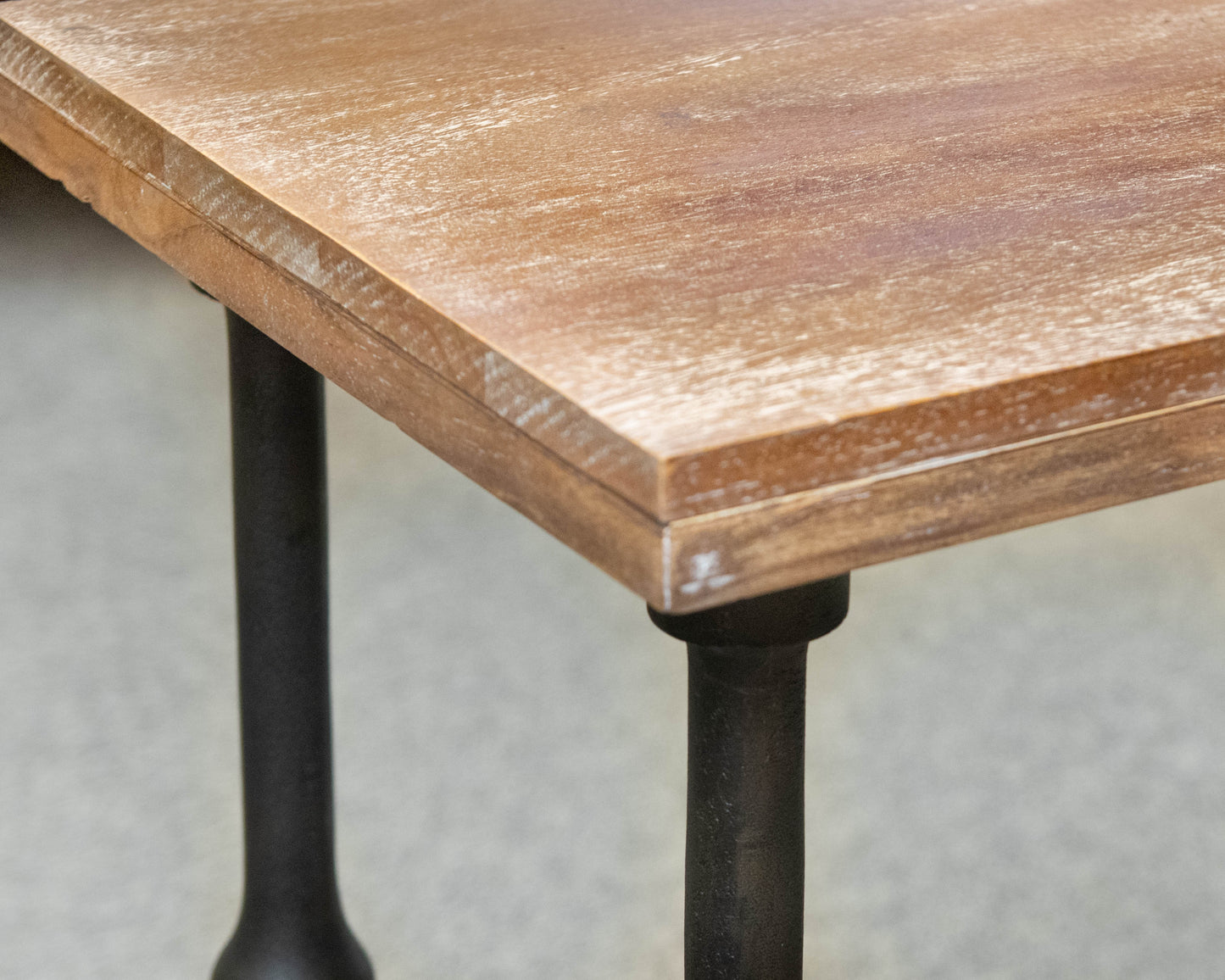 Console with Driftwood Finish Wood Shelves on Black Metal Frame