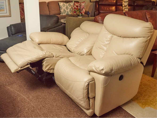 Sand Leather Power Loveseat