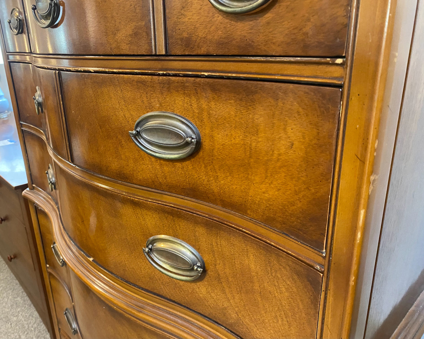 'Hampton Court' Mahogany 6 Drawer Chest on Chest with Hepplewhite Handles