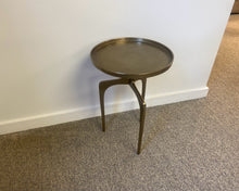 Round Textured Aluminum Accent Table W/ Curved Legs in Soft Gold Finish