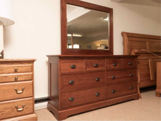 Mission Style Cherry 8 Drawer Dresser with Mirror