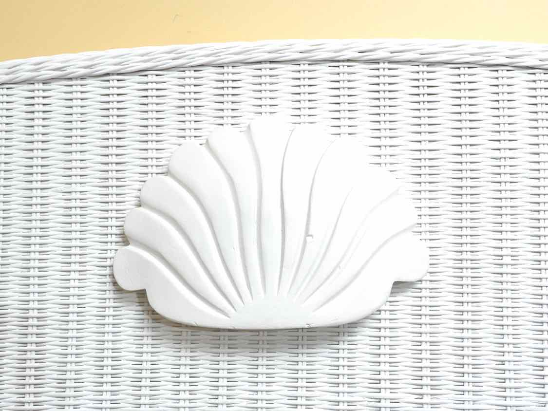 White Wicker Shell Accent King Headboard