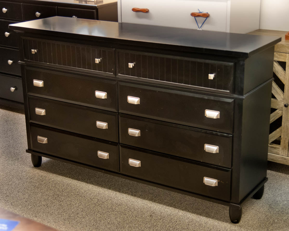 Eight  Drawer Dresser In Black Finish W/ Chrome Hardware
