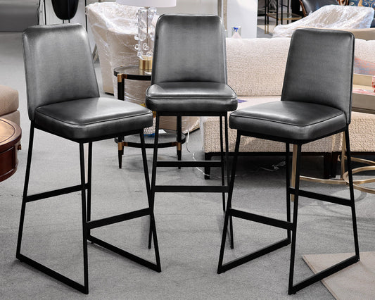 Set of 3 Elysian Bar Leather Bar Stools