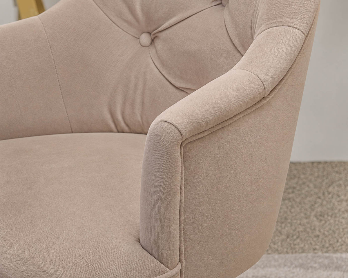 Pottery Barn Tufted Swivel Desk Chair in "Lustre velvet dusty blush"
