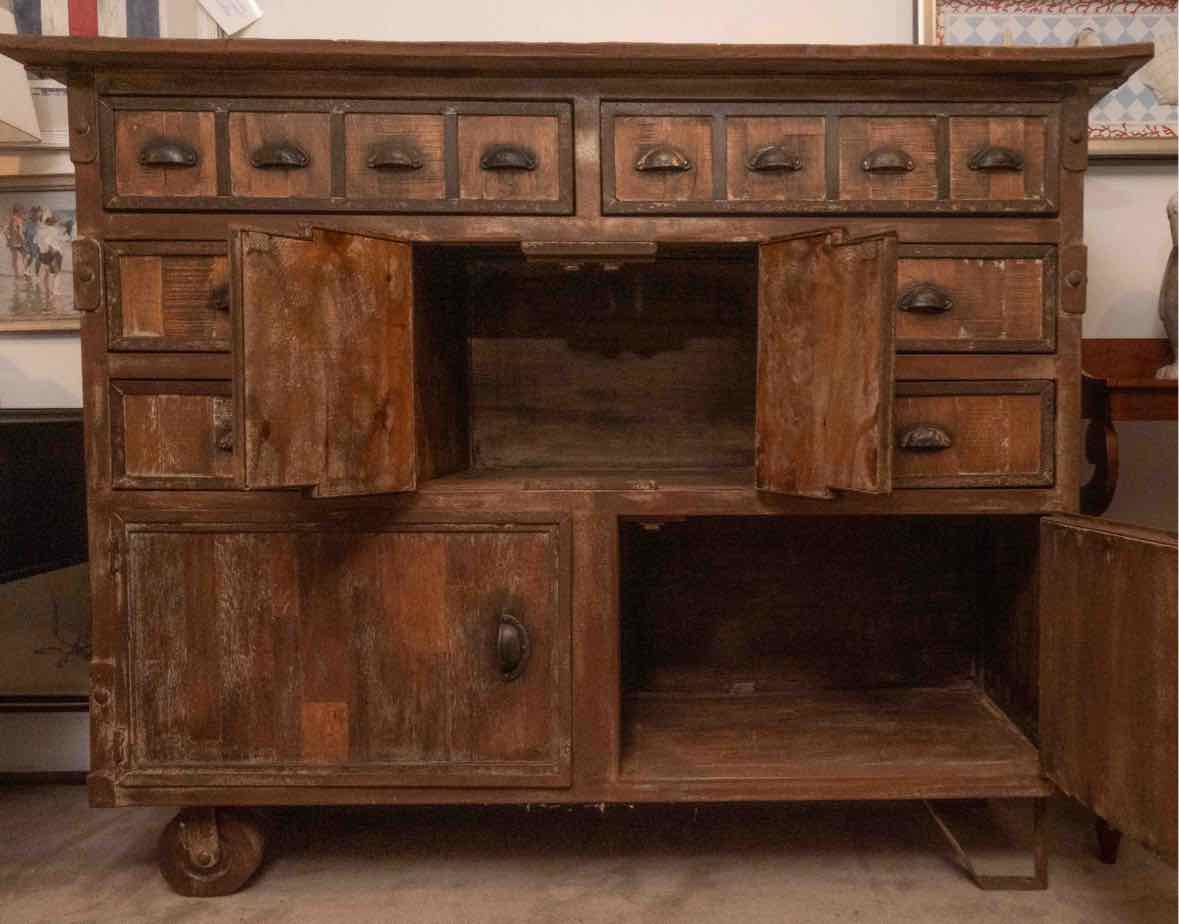 Arhaus Rustic Wooden 6 Drawer 4 Door Metal Cup Handles Accent Sideboard Chest