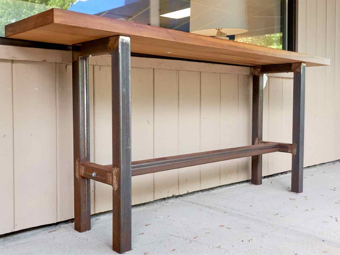 Outdoor Mango Wood Console Table W/ Metal Base