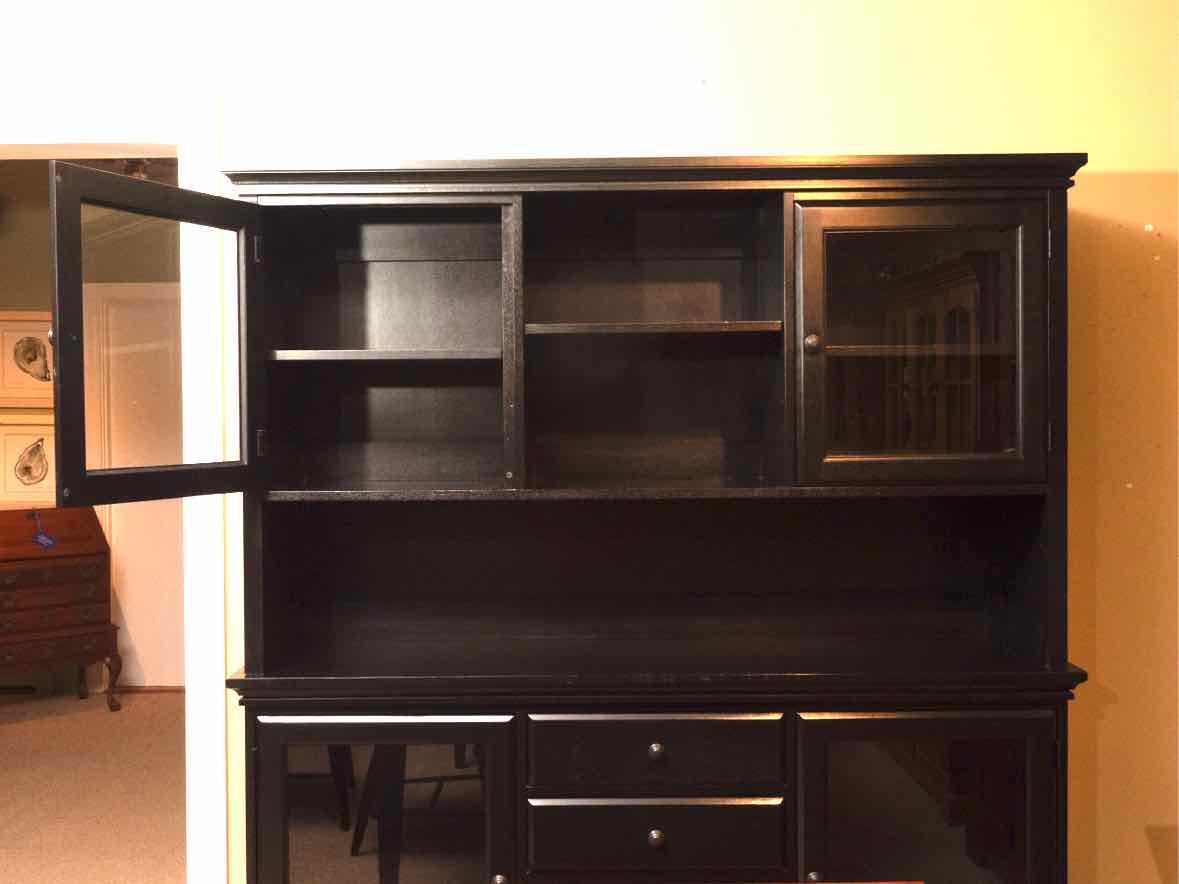 Pottery Barn Black Finish Hutch with 4 Glass Doors