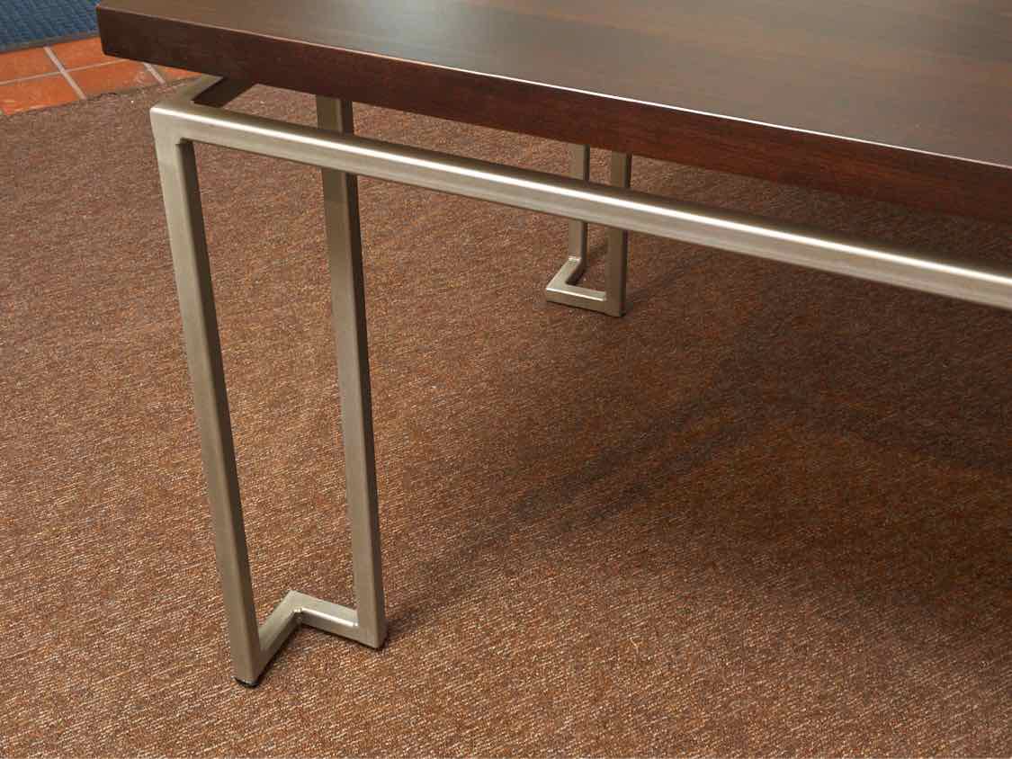 Walnut Finish Metal Frame Legs Dining Table