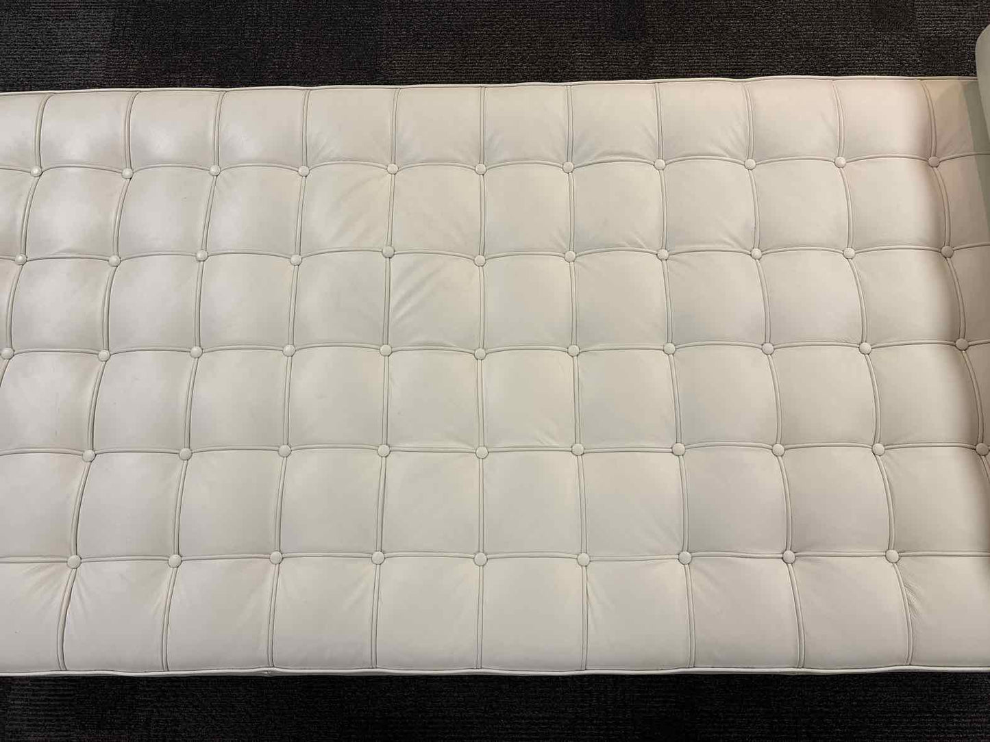 White Leather Button Tufted Chaise w/ Pillow