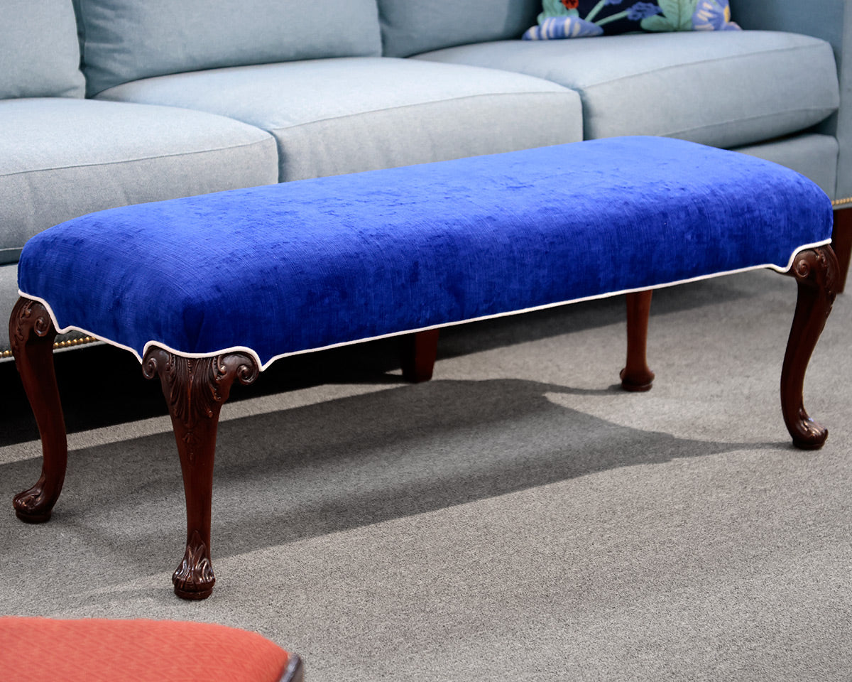 Custom Blue Velvet Upholstered Bench