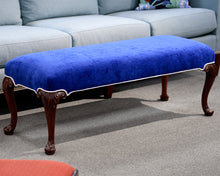 Custom Blue Velvet Upholstered Bench