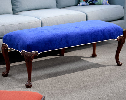 Custom Blue Velvet Upholstered Bench