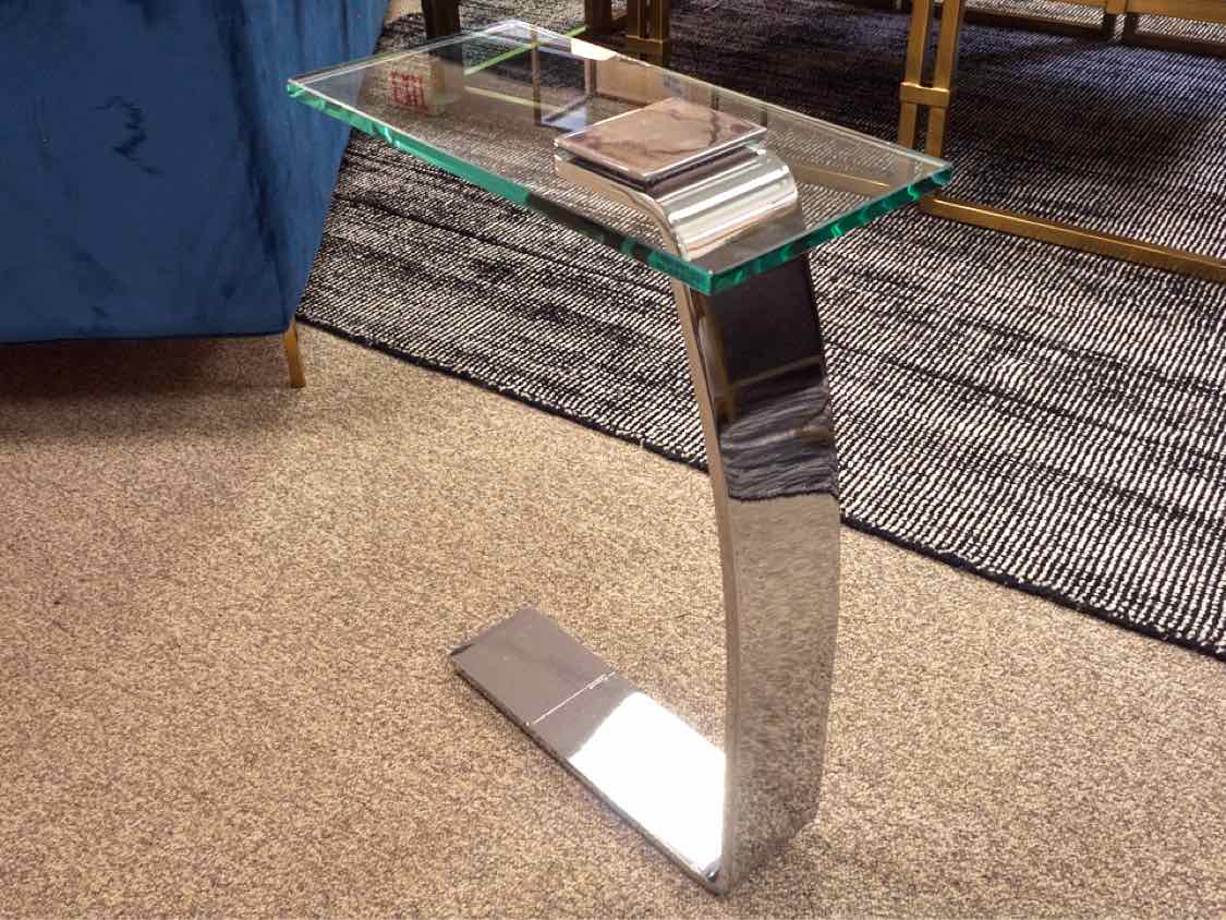 Contemporary Glass & Chrome C Side Table