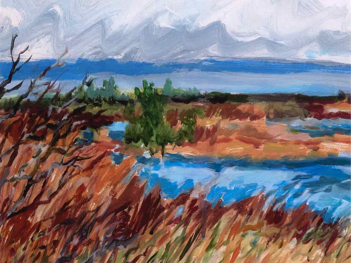 "Spring Marsh 7" Matted Print in Gold Beaded Frame