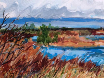 "Spring Marsh 7" Matted Print in Gold Beaded Frame