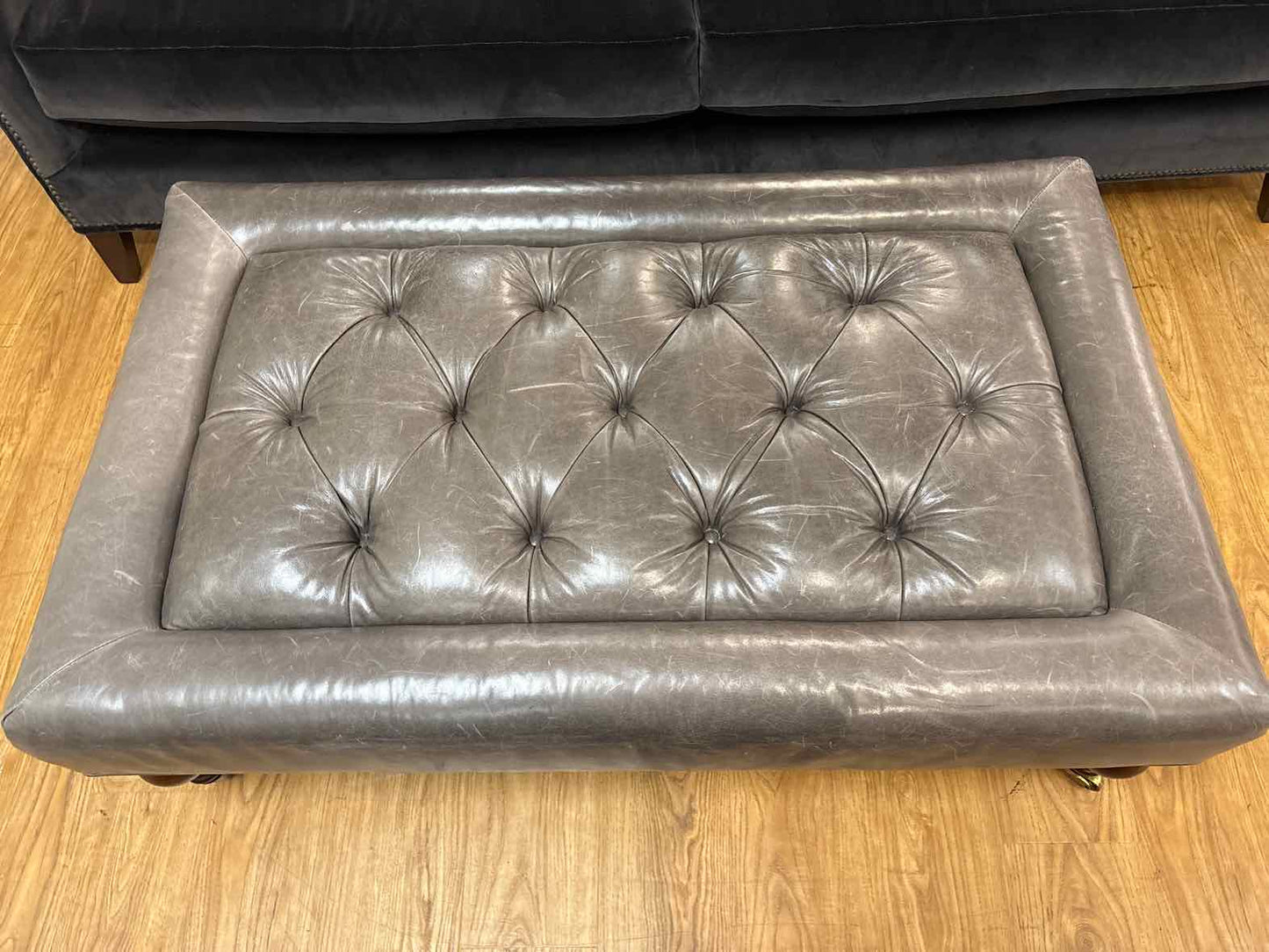 Stanford Leather Ottoman on Casters