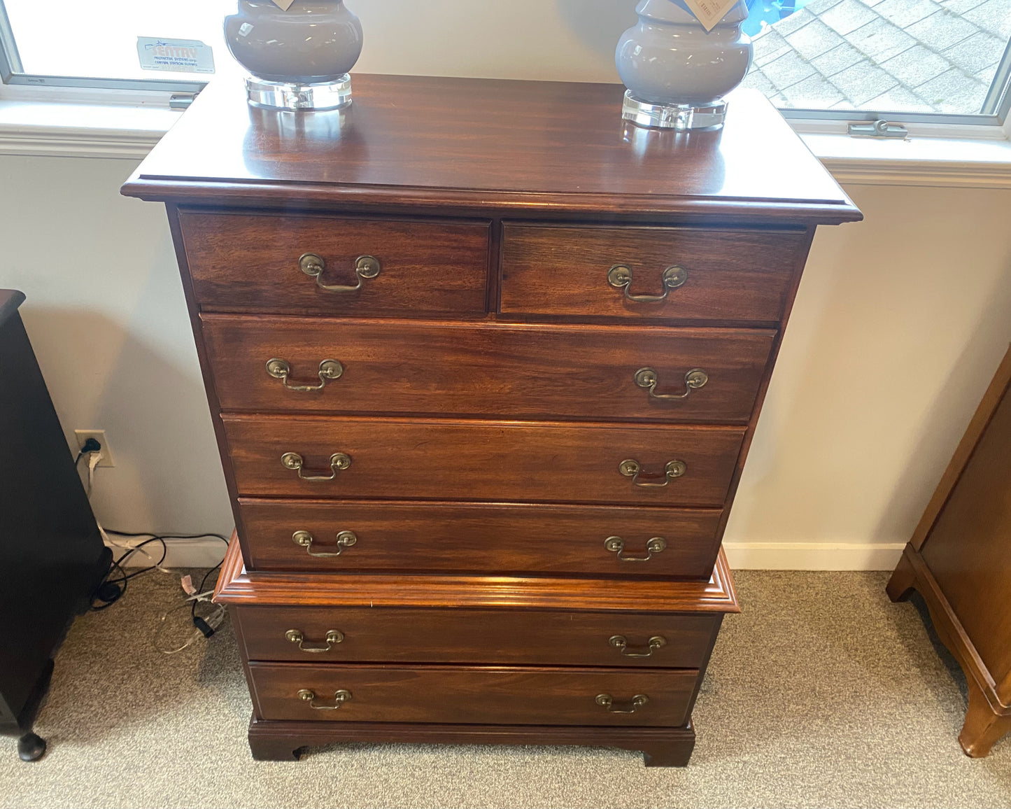 Mahogany Chest-on-Chest with Brass Pulls