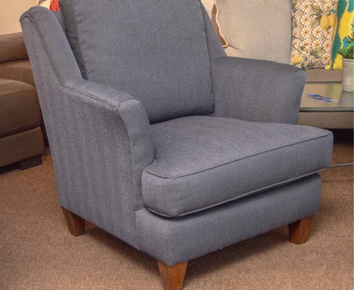 Pair Of King Hickory Navy Chevron Pattern Upholstered Transitional  Chairs
