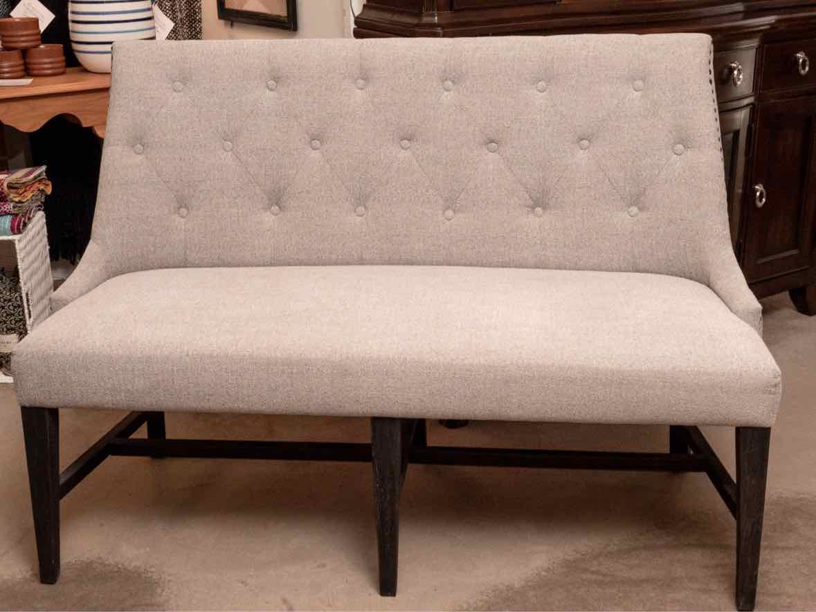 Grey & Black Fleck Upholstered Bench with Nailhead Trim
