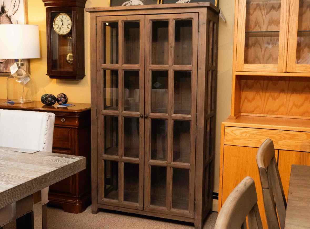 Grey Fish Reclaimed Wood Display Cabinet with 2 Pane Window Doors